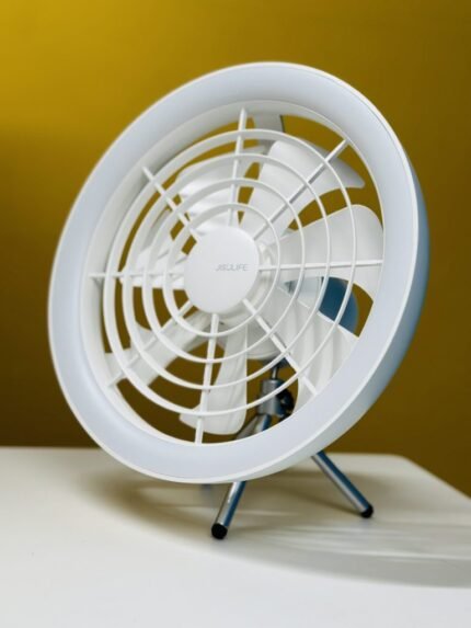 JISULIFE FA17 Rechargeable Fan with LED Light and Table Tripod- White Color