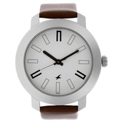 Fastrack NS3120SL01 Quartz Analog White Dial Leather Strap Watch | MNK SHOP