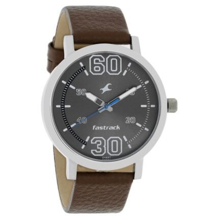 Fastrack NR38052SL03 Fundamentals Quartz Analog Grey Dial Leather Strap Watch | MNK SHOP