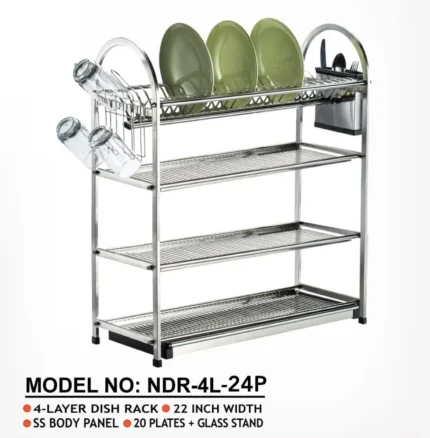 Stainless Steel Dish Rack 4 Layer and 24plates NDR-4L-24P | MNK SHOP