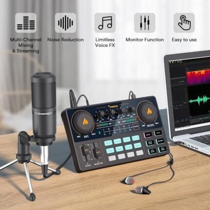 MAONOCASTER Lite Live Streaming Bundle: All-In-One Podcast Production Studio Comes with Digital Audio Interface+ Condenser Mic+ Headphone (AU-AM200-S1) | MNK SHOP