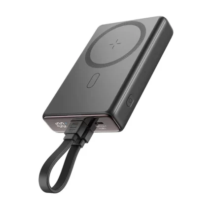 Joyroom JR-PBM01 20W Magnetic Wireless Power Bank With Built-In Cable & Kickstand 10000mAh-Black Color | MNK SHOP