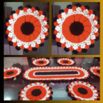 7 Pieces Orange, Chocolate & White Crochet Table Mat Set with 30 Inch Table Runner | Handmade Dining Placemat Set | MNK SHOP - Image 4