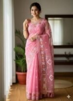 Soft Half Silk Jamdani Print Saree, নরম হাফ সিল্ক জামদানি প্রিন্ট শাড়ি। MNK SHOP - Image 7