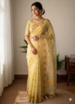 Soft Half Silk Jamdani Print Saree, নরম হাফ সিল্ক জামদানি প্রিন্ট শাড়ি। MNK SHOP - Image 8
