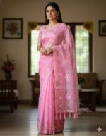 Soft Half Silk Jamdani Print Saree, নরম হাফ সিল্ক জামদানি প্রিন্ট শাড়ি। MNK SHOP - Image 2