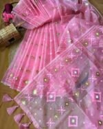 Soft Half Silk Jamdani Print Saree, নরম হাফ সিল্ক জামদানি প্রিন্ট শাড়ি। MNK SHOP - Image 5