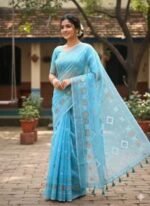 Soft Half Silk Jamdani Print Saree, নরম হাফ সিল্ক জামদানি প্রিন্ট শাড়ি। MNK SHOP - Image 9