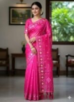 Soft Half Silk Jamdani Print Saree, নরম হাফ সিল্ক জামদানি প্রিন্ট শাড়ি। MNK SHOP - Image 10