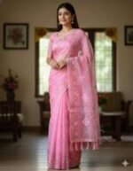 Soft Half Silk Jamdani Print Saree, নরম হাফ সিল্ক জামদানি প্রিন্ট শাড়ি। MNK SHOP - Image 2