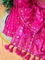 Soft Half Silk Jamdani Print Saree, নরম হাফ সিল্ক জামদানি প্রিন্ট শাড়ি। MNK SHOP - Image 3