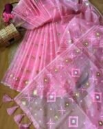 Soft Half Silk Jamdani Print Saree, নরম হাফ সিল্ক জামদানি প্রিন্ট শাড়ি। MNK SHOP - Image 4