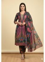 Premium Ready Made Pure Dubai Silk Digital Print Three Piece, প্রিমিয়াম রেডি মেড পিওর দুবাই সিল্ক ডিজিটাল প্রিন্ট থ্রি পিস। MNK SHOP - Image 2
