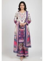 Premium Ready Made Pure Dubai Silk Digital Print Three Piece, প্রিমিয়াম রেডি মেড পিওর দুবাই সিল্ক ডিজিটাল প্রিন্ট থ্রি পিস। MNK SHOP - Image 4