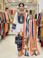 Modern Ready Made Pure Dubai Silk Digital Print Three Piece, মডার্ন রেডি মেড পিওর দুবাই সিল্ক ডিজিটাল প্রিন্ট থ্রি পিস। MNK SHOP