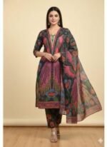 Luxury Ready Made Pure Dubai Silk Digital Print Three Piece, লাক্সারি রেডি মেড পিওর দুবাই সিল্ক ডিজিটাল প্রিন্ট থ্রি পিস। MNK SHOP - Image 3