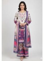 Luxury Ready Made Pure Dubai Silk Digital Print Three Piece, লাক্সারি রেডি মেড পিওর দুবাই সিল্ক ডিজিটাল প্রিন্ট থ্রি পিস। MNK SHOP - Image 5