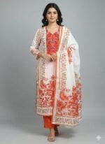 Luxury Ready Made Pure Dubai Silk Digital Print Three Piece, লাক্সারি রেডি মেড পিওর দুবাই সিল্ক ডিজিটাল প্রিন্ট থ্রি পিস। MNK SHOP - Image 9