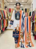 Luxury Ready Made Pure Dubai Silk Digital Print Three Piece, লাক্সারি রেডি মেড পিওর দুবাই সিল্ক ডিজিটাল প্রিন্ট থ্রি পিস। MNK SHOP - Image 2