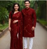 Sophisticated Classic Look Eid Special Couple Saree Panjabi Combo | অভিজাত ক্লাসিক লুক নতুন ঈদ কাপল কালেকশন । MNK SHOP - Image 6