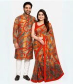 Traditional Designer Eid Special Couple Saree Panjabi Combo | ঐতিহ্যবাহী ডিজাইনার স্টাইলিশ ঈদ কাপল কম্বো । MNK SHOP - Image 8