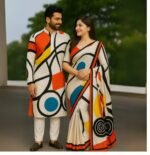 Traditional Designer Eid Special Couple Saree Panjabi Combo | ঐতিহ্যবাহী ডিজাইনার স্টাইলিশ ঈদ কাপল কম্বো । MNK SHOP - Image 6