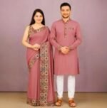 Vibrant Color Contrast Eid Special Couple Saree Panjabi Combo | চমৎকার কালার কম্বিনেশন ঈদ স্পেশাল কাপল ড্রেস । MNK SHOP - Image 5