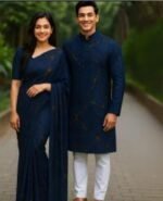 Vibrant Color Contrast Eid Special Couple Saree Panjabi Combo | চমৎকার কালার কম্বিনেশন ঈদ স্পেশাল কাপল ড্রেস । MNK SHOP - Image 3