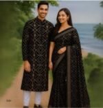 Vibrant Color Contrast Eid Special Couple Saree Panjabi Combo | চমৎকার কালার কম্বিনেশন ঈদ স্পেশাল কাপল ড্রেস । MNK SHOP - Image 4