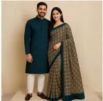 Vibrant Color Contrast Eid Special Couple Saree Panjabi Combo | চমৎকার কালার কম্বিনেশন ঈদ স্পেশাল কাপল ড্রেস । MNK SHOP - Image 6