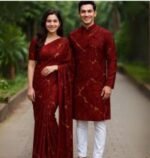 Vibrant Color Contrast Eid Special Couple Saree Panjabi Combo | চমৎকার কালার কম্বিনেশন ঈদ স্পেশাল কাপল ড্রেস । MNK SHOP - Image 7