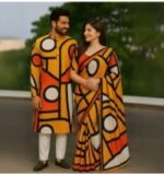 Vibrant Color Contrast Eid Special Couple Saree Panjabi Combo | চমৎকার কালার কম্বিনেশন ঈদ স্পেশাল কাপল ড্রেস । MNK SHOP - Image 8
