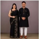 Vibrant Color Contrast Eid Special Couple Saree Panjabi Combo | চমৎকার কালার কম্বিনেশন ঈদ স্পেশাল কাপল ড্রেস । MNK SHOP - Image 9