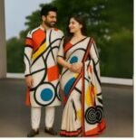 Vibrant Color Contrast Eid Special Couple Saree Panjabi Combo | চমৎকার কালার কম্বিনেশন ঈদ স্পেশাল কাপল ড্রেস । MNK SHOP - Image 13