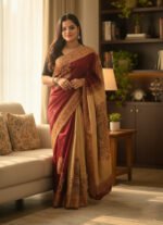 Chic Festive Look Premium Dhupiyan Silk Saree Wear | স্টাইলিশ ফেস্টিভ লুক আকর্ষণীয় ধুপিয়ান সিল্ক ওয়্যার । MNK SHOP - Image 9