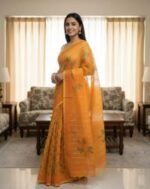 Rich Benaroshi Texture Half Silk Saree | অভিজাত বেনারসী টেক্সচার সুন্দর হাফ সিল্ক শাড়ি । MNK SHOP - Image 2