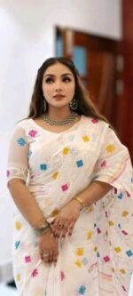 Traditional Weaving Half Silk Jamdani Print Saree | ঐতিহ্যবাহী সিল্ক বুনন স্টাইলিশ জামদানি শাড়ি । MNK SHOP - Image 4