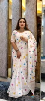Traditional Weaving Half Silk Jamdani Print Saree | ঐতিহ্যবাহী সিল্ক বুনন স্টাইলিশ জামদানি শাড়ি । MNK SHOP - Image 3