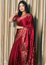 Rich Benaroshi Texture Japani Silk Skin Print Saree with Blouse Piece | অভিজাত বেনারসী টেক্সচার ট্রেন্ডি সিল্ক শাড়ি । MNK SHOP - Image 6