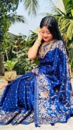 Rich Benaroshi Texture Japani Silk Skin Print Saree with Blouse Piece | অভিজাত বেনারসী টেক্সচার ট্রেন্ডি সিল্ক শাড়ি । MNK SHOP - Image 7