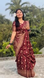 Deluxe Premium Quality Japani Silk Skin Print Saree with Blouse Piece | ডেলুক্স প্রিমিয়াম কোয়ালিটি আধুনিক সিল্ক শাড়ি । MNK SHOP - Image 2