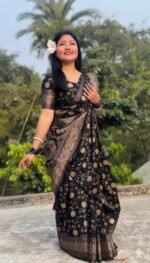 Elegant Wedding Collection Japani Silk Saree with Blouse Piece Wear | অভিজাত ওয়েডিং কালেকশন আরামদায়ক শাড়ি ওয়্যার । MNK SHOP - Image 2