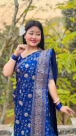 Vibrant Fancy Style Japani Silk Skin Print Saree with Blouse Piece | চমৎকার ফ্যান্সি স্টাইল সুন্দর জাপানি শাড়ি । MNK SHOP - Image 4