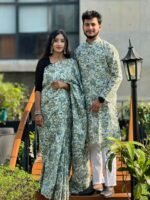 Ultra Comfortable Cotton Saree Panjabi Couple Dress | আরামদায়ক সুতি প্রিমিয়াম কাপল পোশাক । MNK SHOP - Image 3