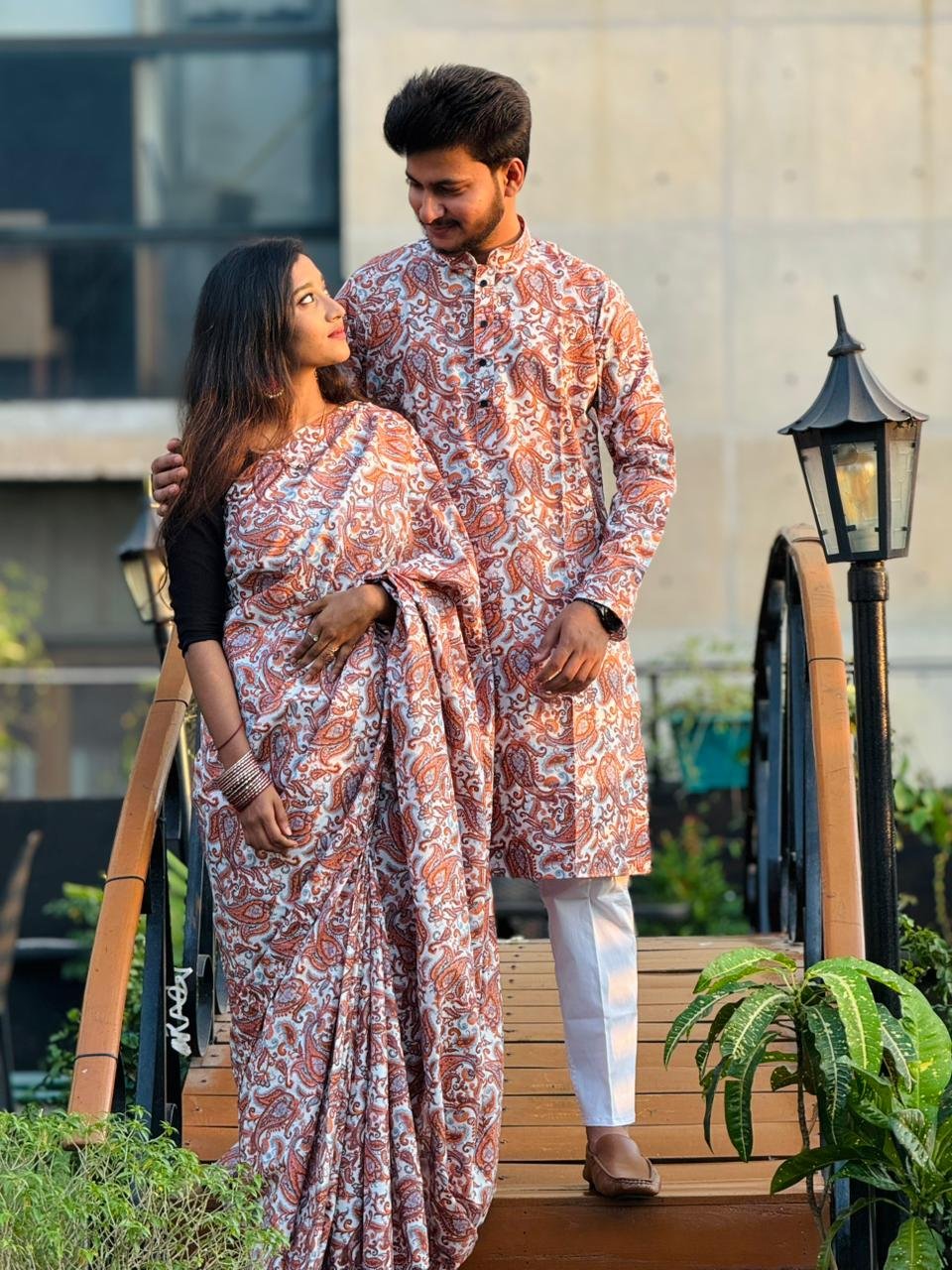 1771940079_L_3 Ultra Comfortable Cotton Saree Panjabi Couple Dress | আরামদায়ক সুতি প্রিমিয়াম কাপল পোশাক । MNK SHOP - Image 1