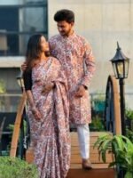 Saree Panjabi Couple Dress | শাড়ি পাঞ্জাবি কাপল ড্রেস । MNK SHOP - Image 3