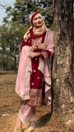 Elegant Lace Detail Soft Jorjet With sequence embroidery Three Piece | অভিজাত লেস ওয়ার্ক ট্রেন্ডি থ্রি পিস । MNK SHOP - Image 5