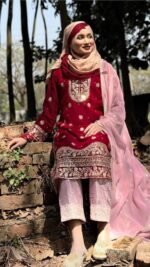 Elegant Lace Detail Soft Jorjet With sequence embroidery Three Piece | অভিজাত লেস ওয়ার্ক ট্রেন্ডি থ্রি পিস । MNK SHOP