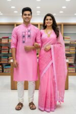 Vibrant Color Contrast Premium Saree Panjabi Couple Dress | চমৎকার কালার কম্বিনেশন আধুনিক কাপল পোশাক । MNK SHOP