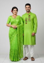 Elegant Festival Wear Premium Saree Panjabi Couple Dress | অভিজাত উৎসব কালেকশন ট্রেন্ডি কাপল সেট । MNK SHOP - Image 2
